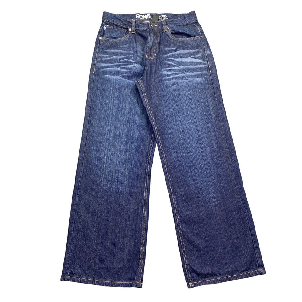 Ecko Unltd Mens Baggy Jeans Dark Wash‎ Y2K Streetwear Wide Leg Denim 29x29